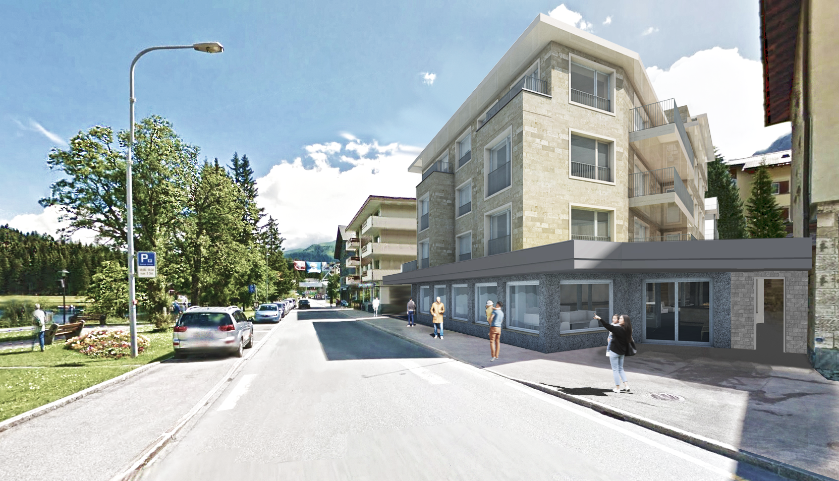 Moderne Wohnanlage an einer sonnigen Straße