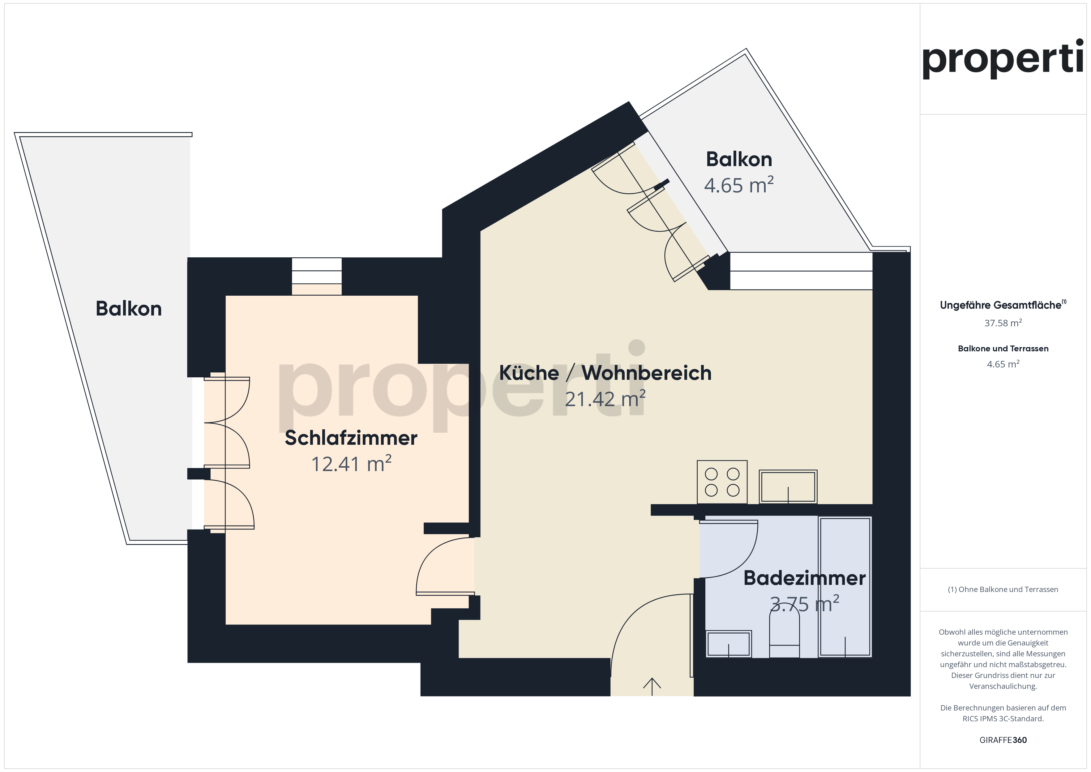 Grundriss einer Wohnung mit Balkon
