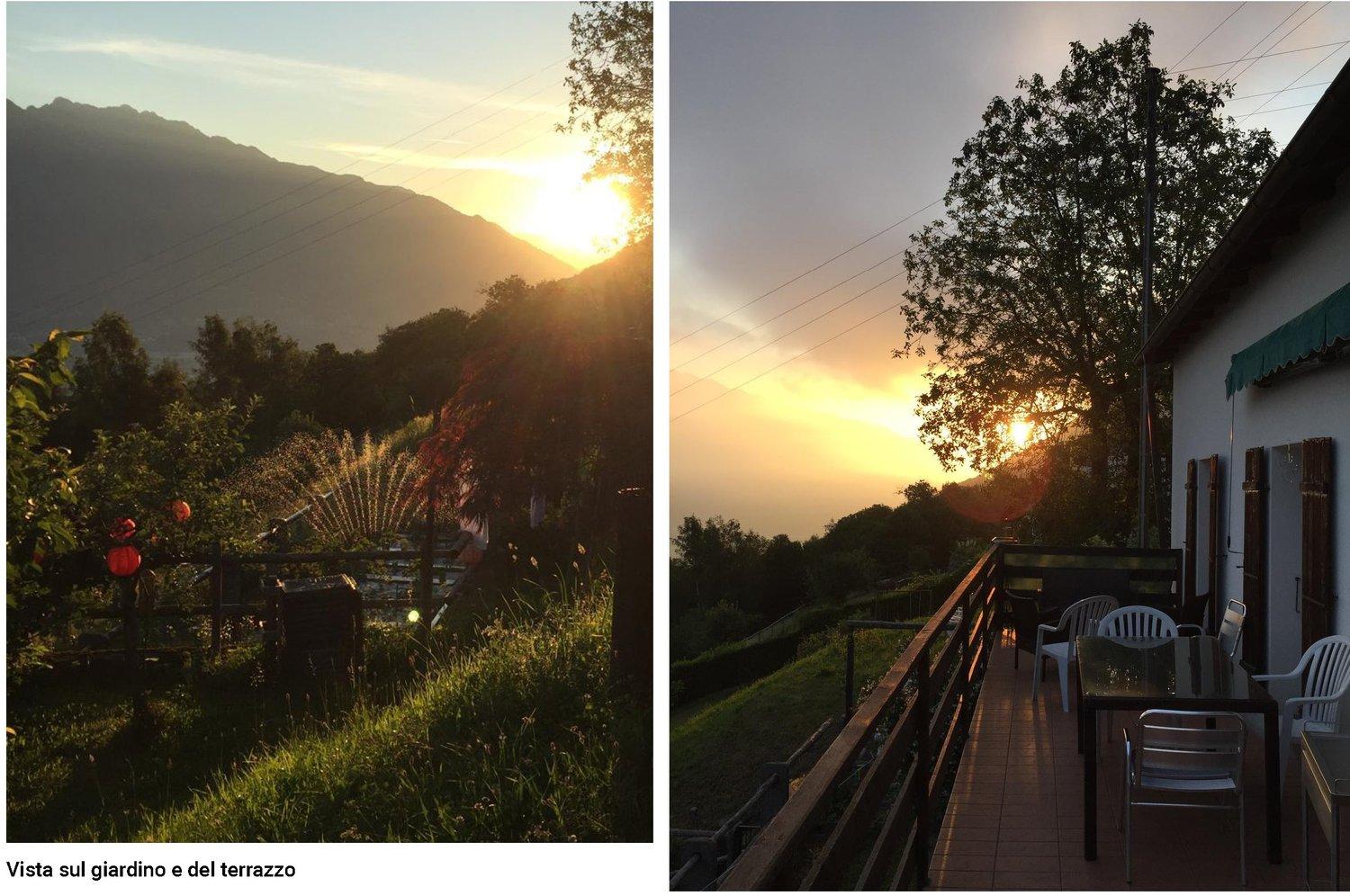Terrasse mit Bergblick bei Sonnenuntergang