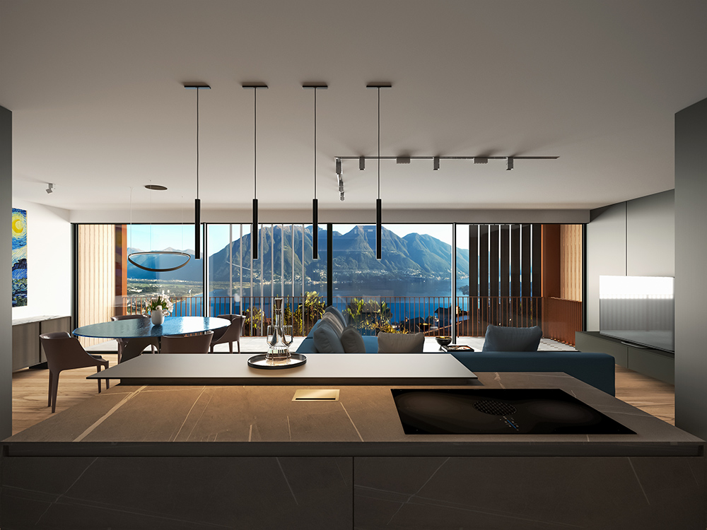 Offener Wohn- und Essbereich mit Panoramablick