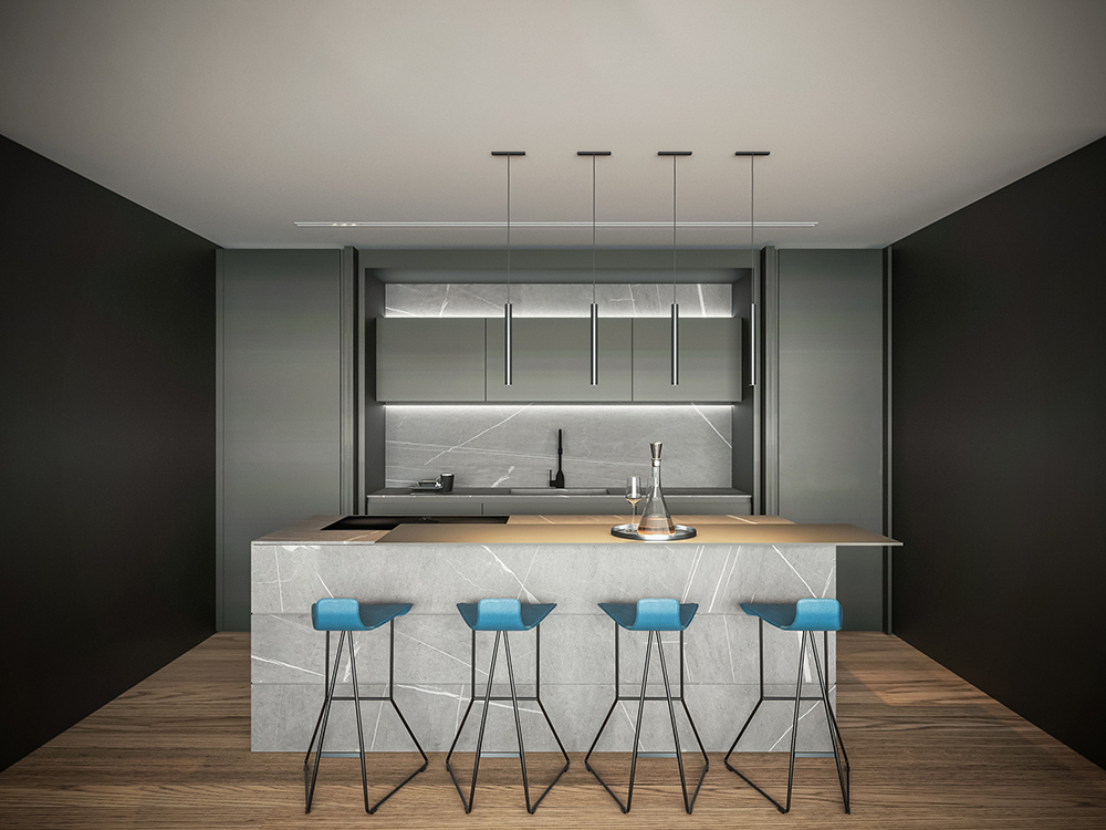 Moderne Küche mit zentraler Insel