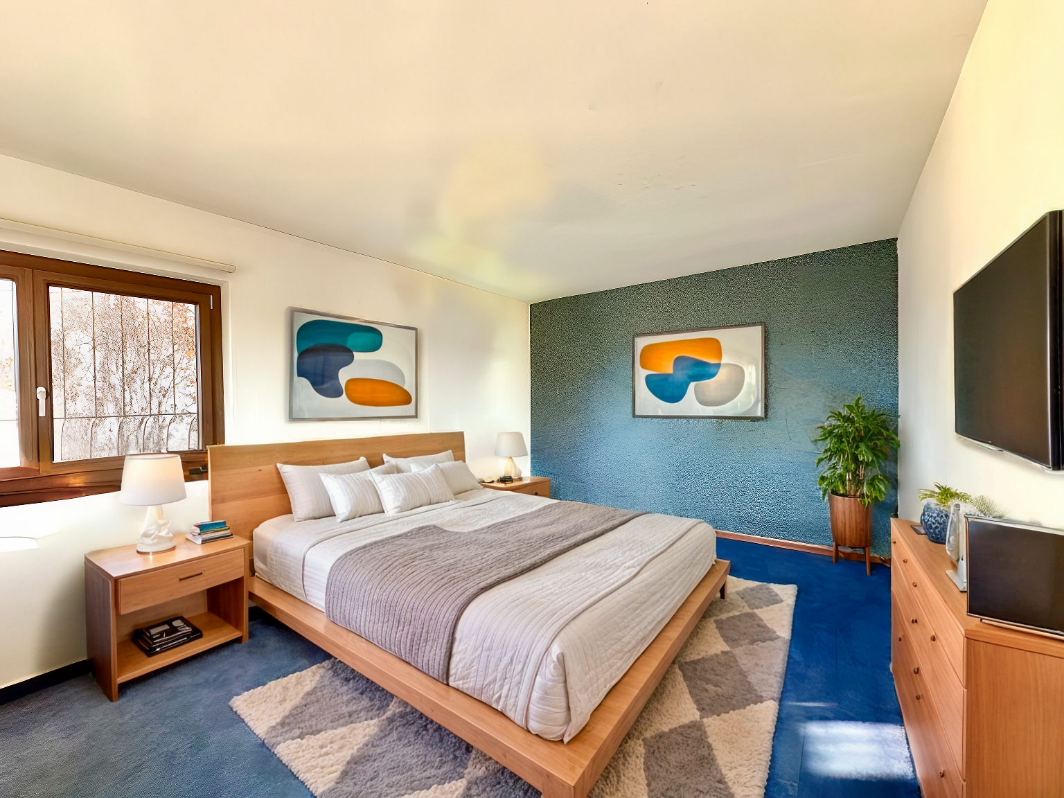 Modernes Schlafzimmer mit Holzmöbeln