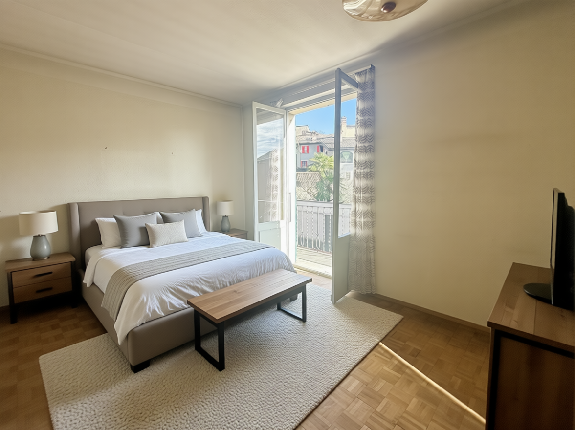 Helles Schlafzimmer mit Balkonzugang