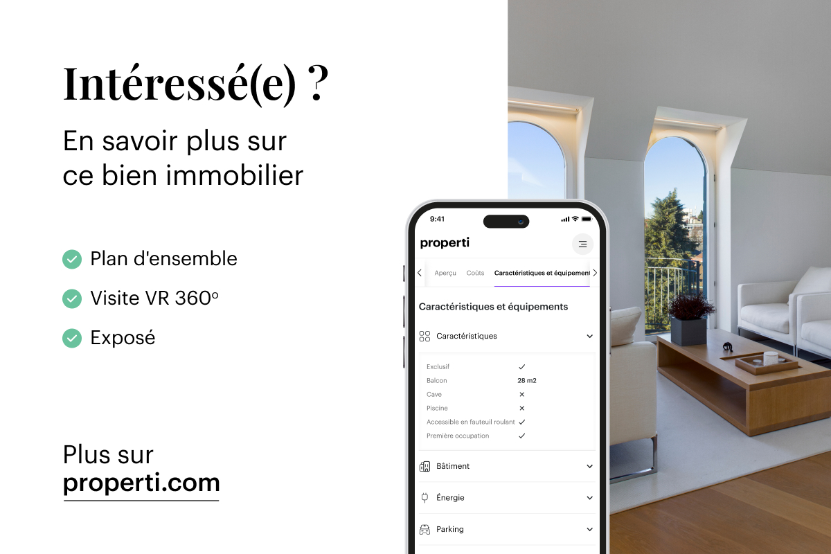 Werbebild mit Immobilien-App und Wohnraumansicht
