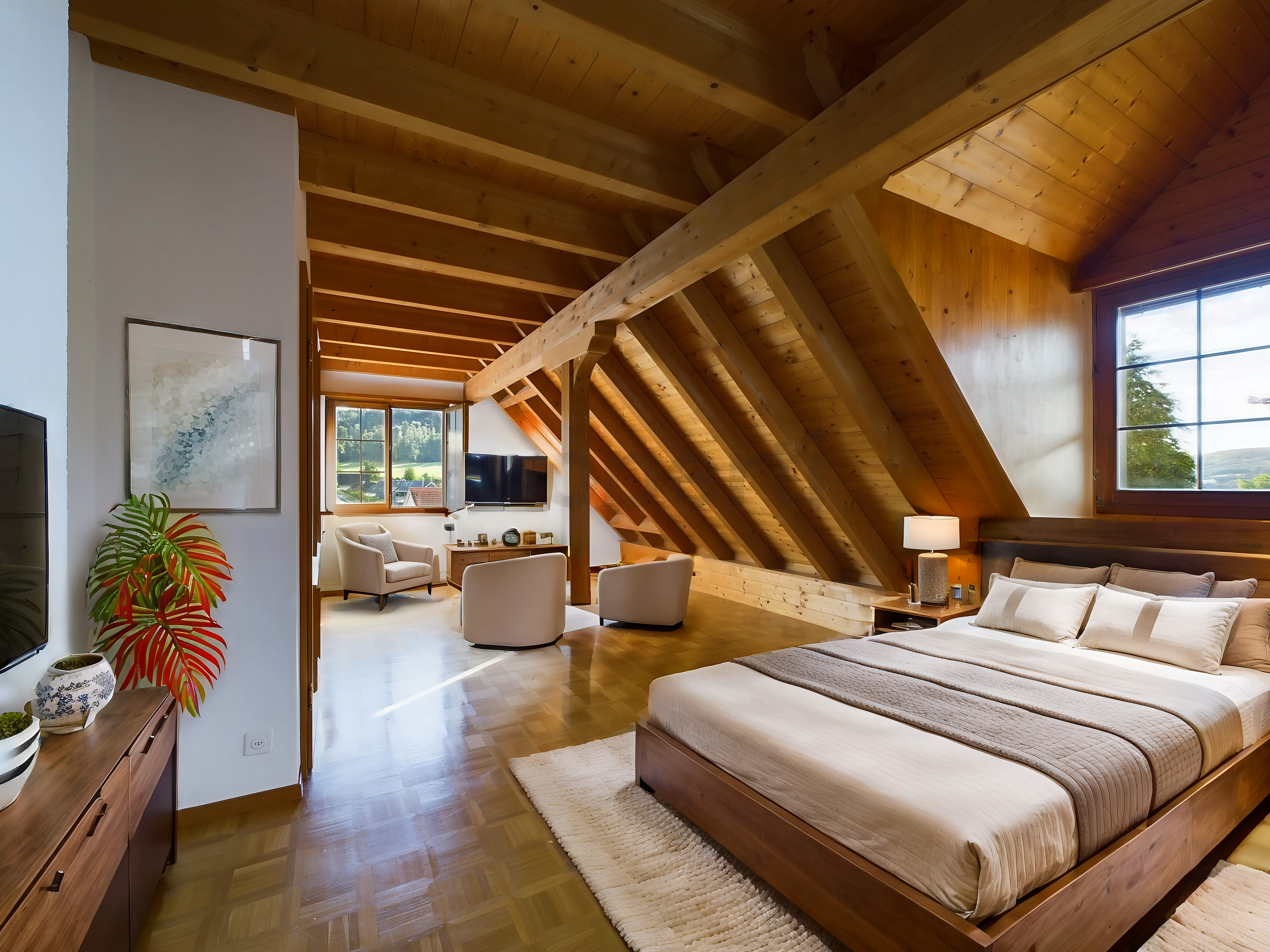 Dachgeschoss-Schlafzimmer mit Sitzecke
