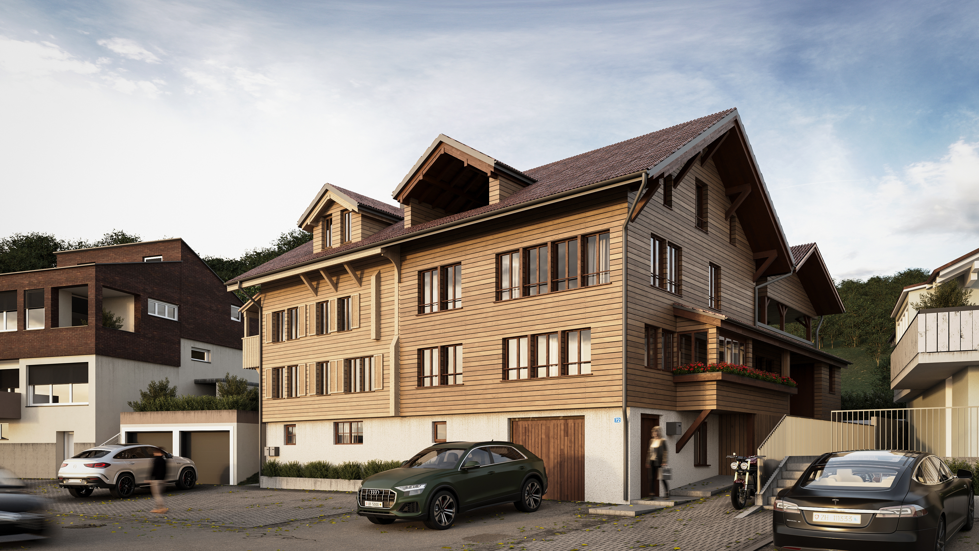 Außenansicht eines modernen Holzchalets