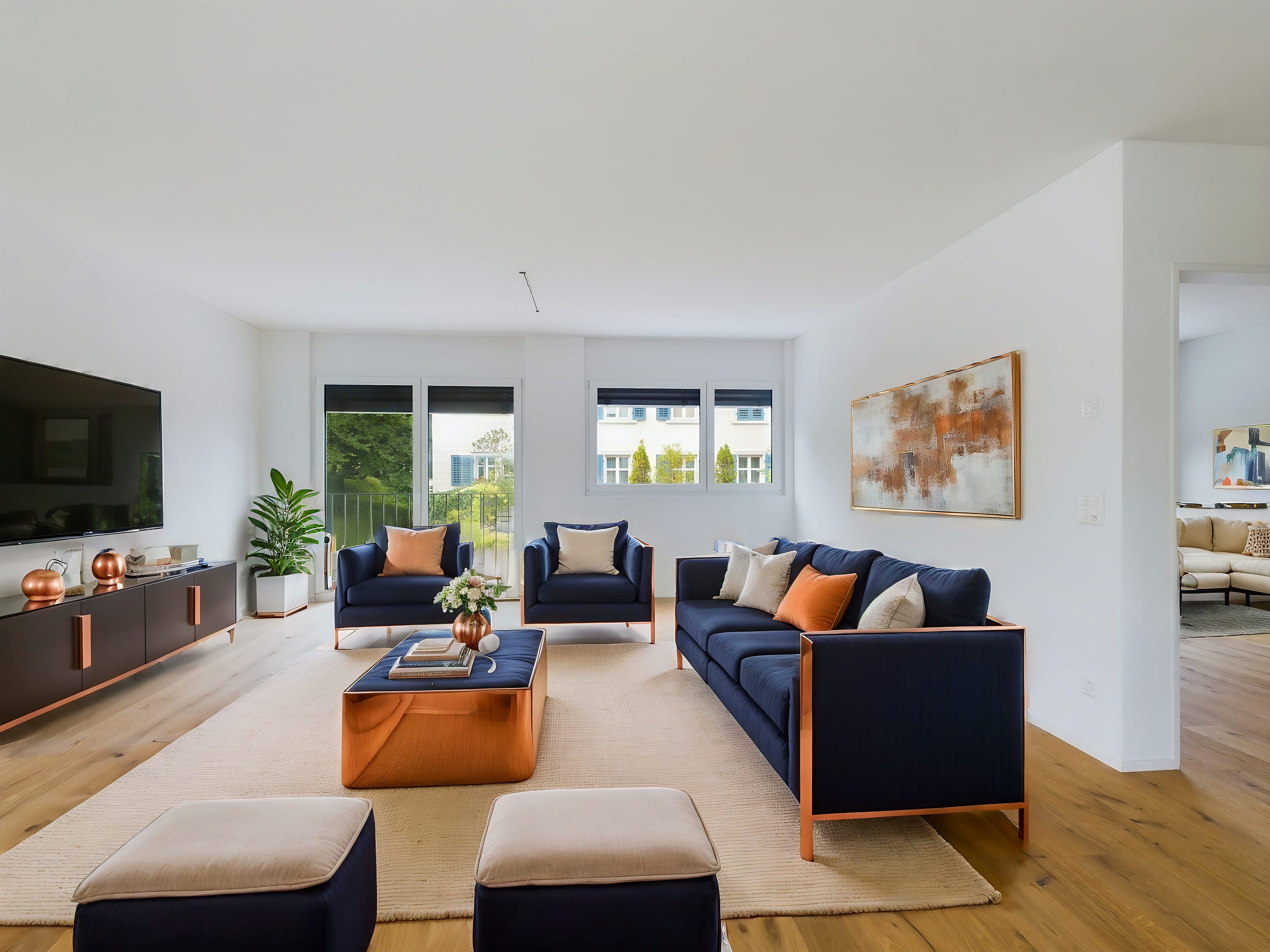 Modernes Wohnzimmer mit Designer-Sitzgruppe