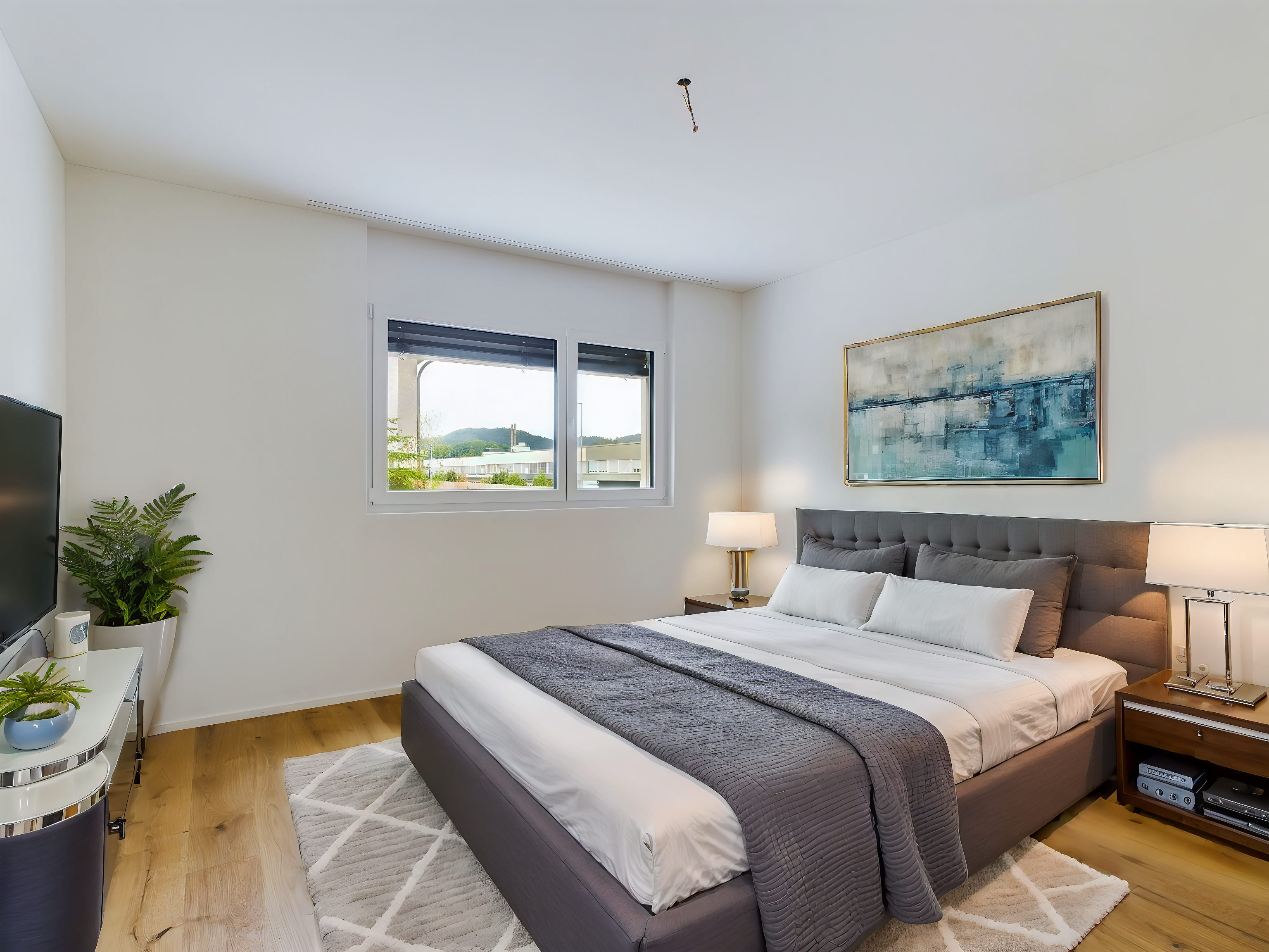 Modernes Schlafzimmer mit Ausblick