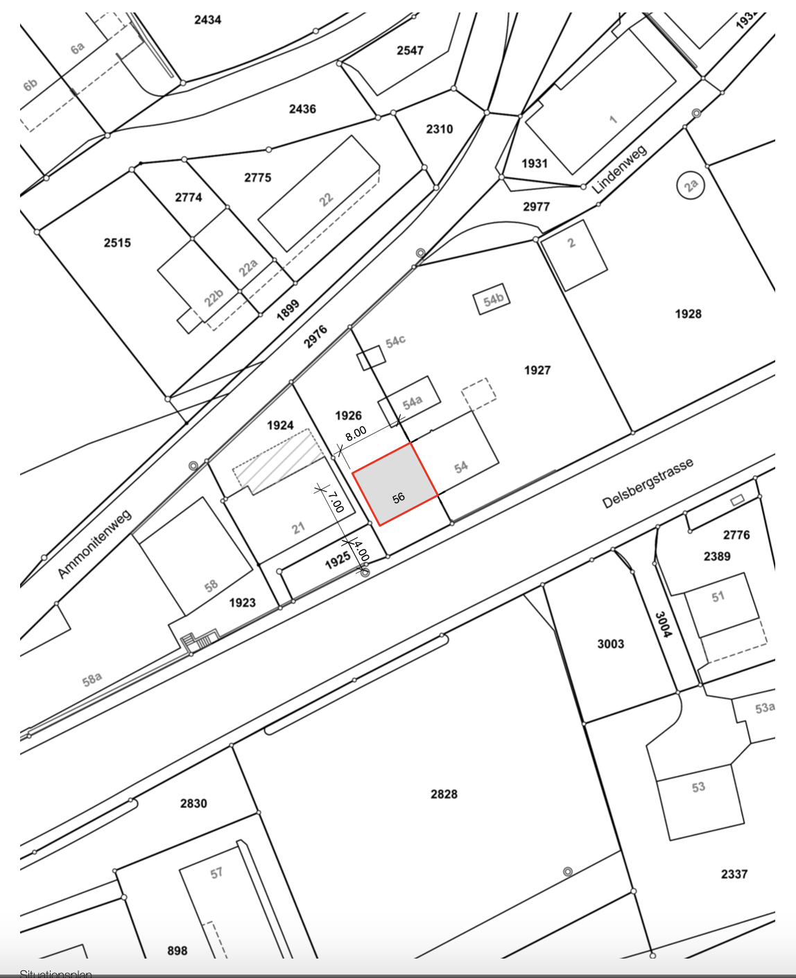 Lageplan mit markiertem Grundstück