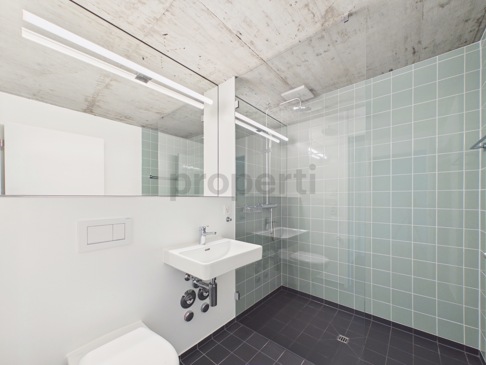 Modernes Badezimmer mit Dusche und Waschtisch
