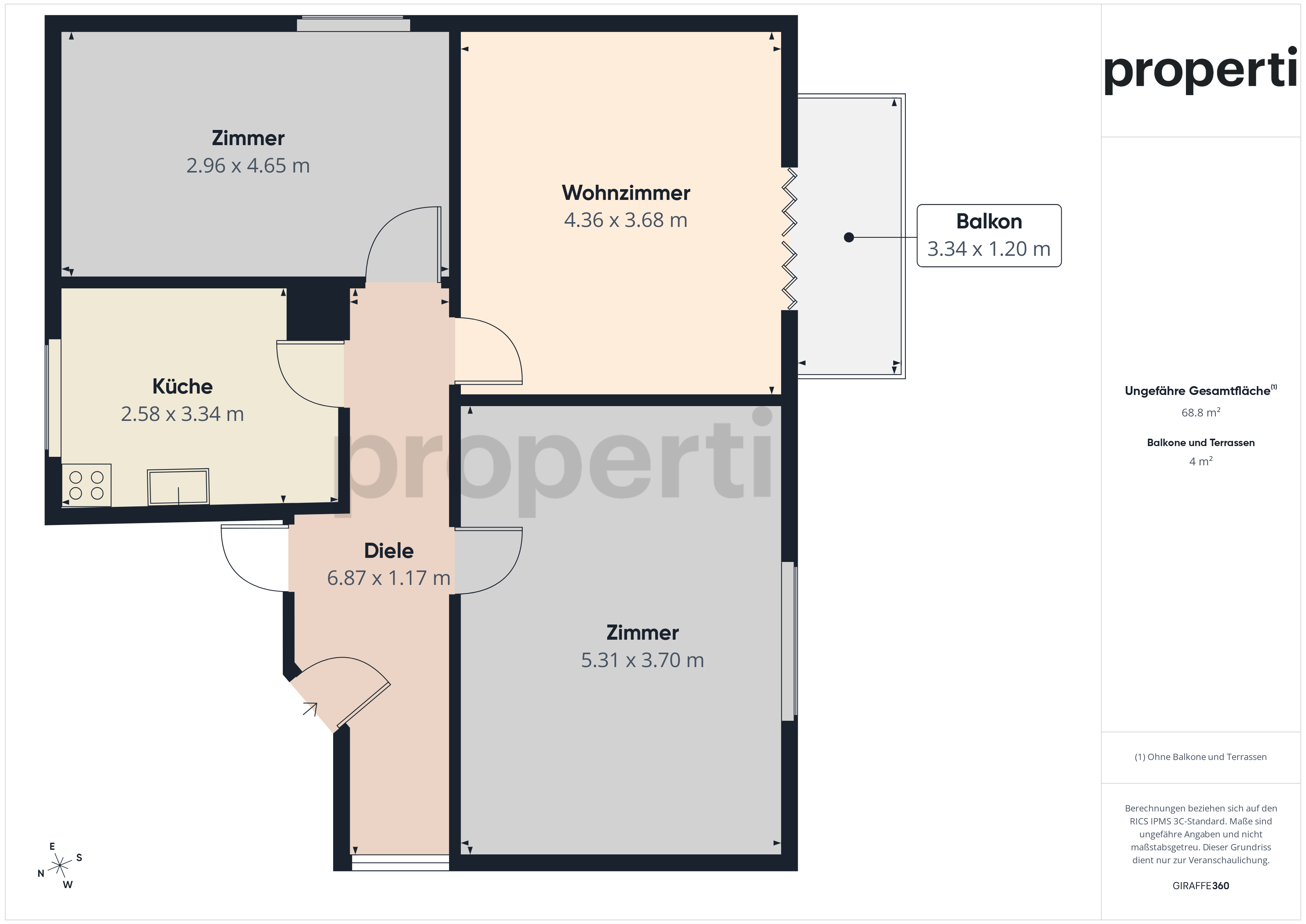 Grundriss einer Wohnung mit Balkon