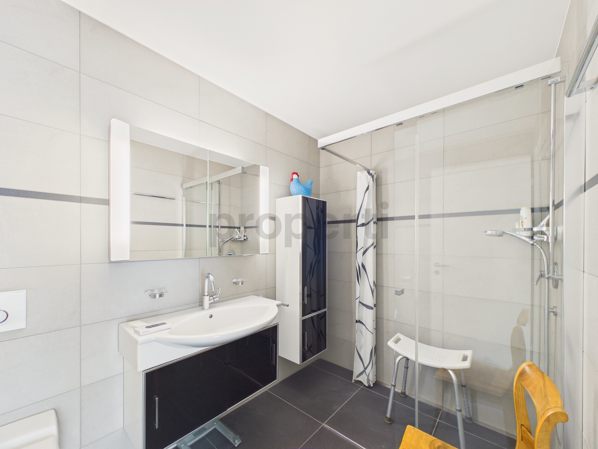 Modernes Badezimmer mit Dusche und Waschtisch