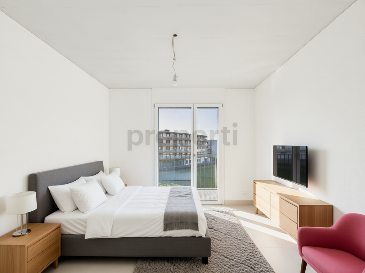 Helles Schlafzimmer mit Balkonblick