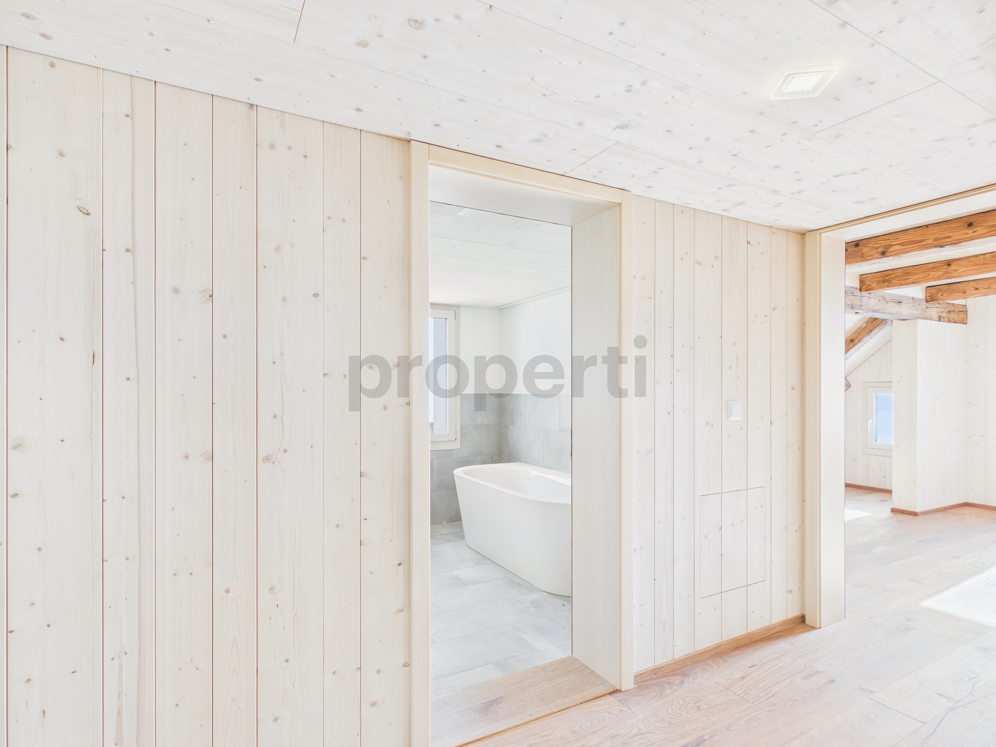 Heller Holzgangan mit Badblick