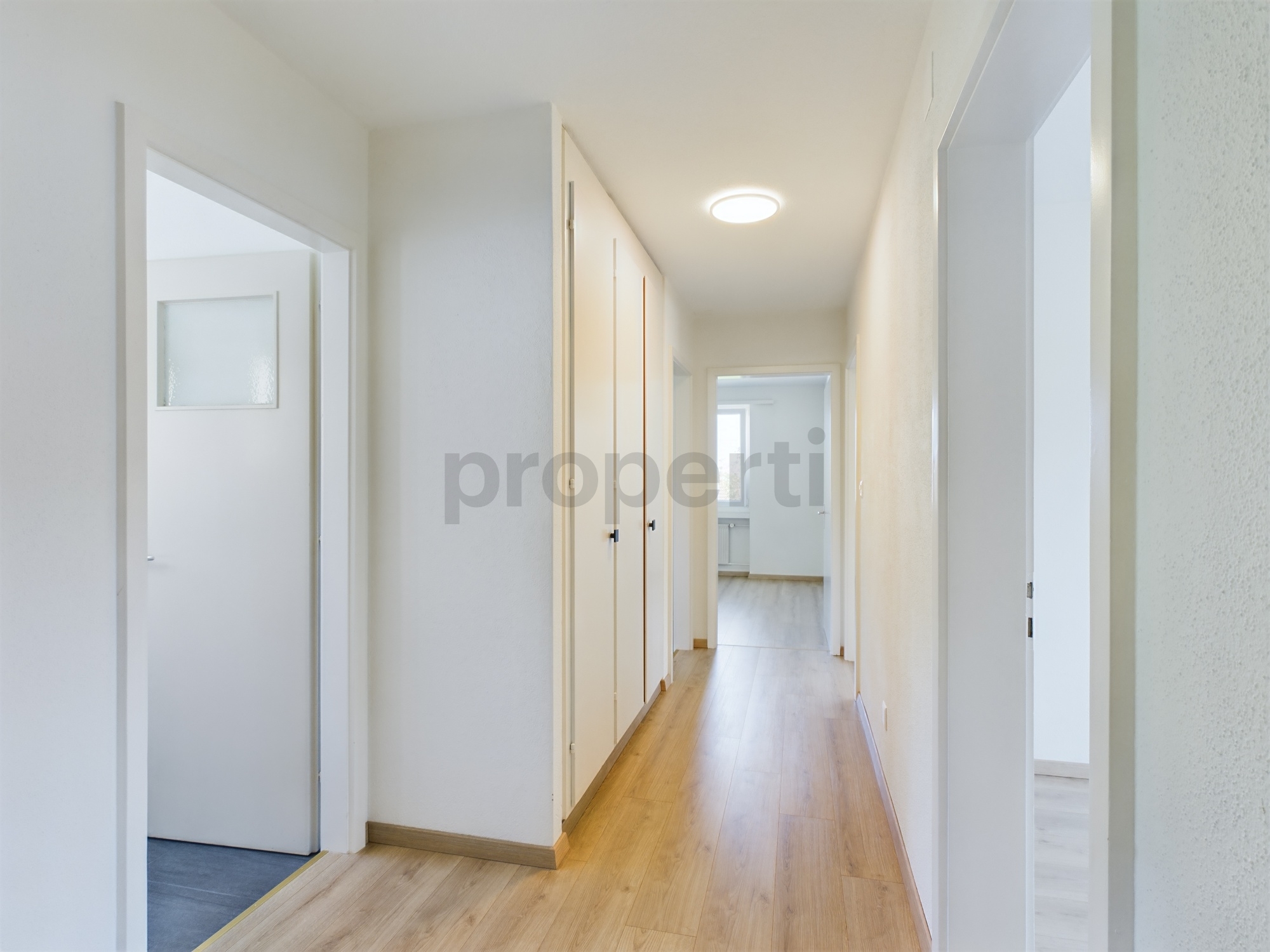 Heller Flur mit Holzoptikboden