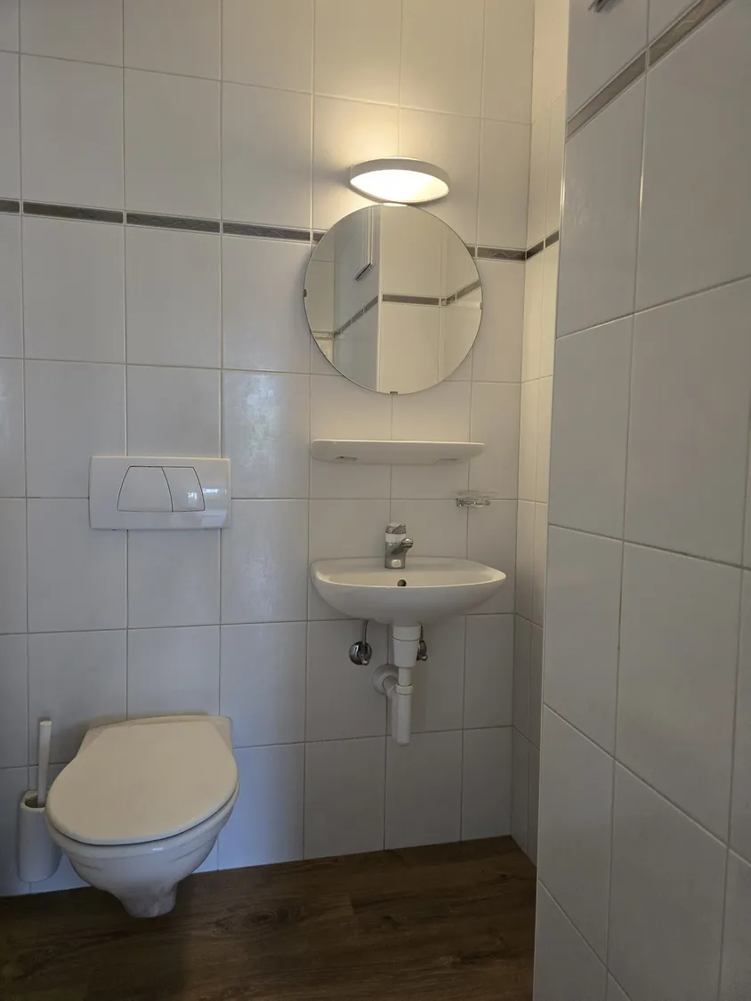 Gäste-WC mit Wand-WC und Handwaschbecken