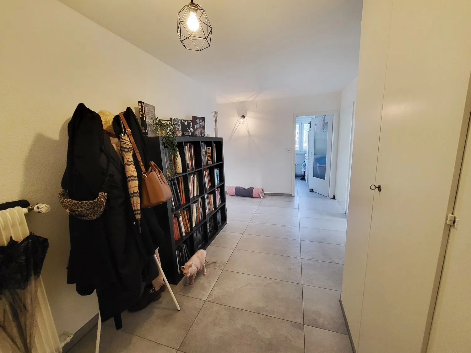 Heller Flur mit Garderobe und Regal