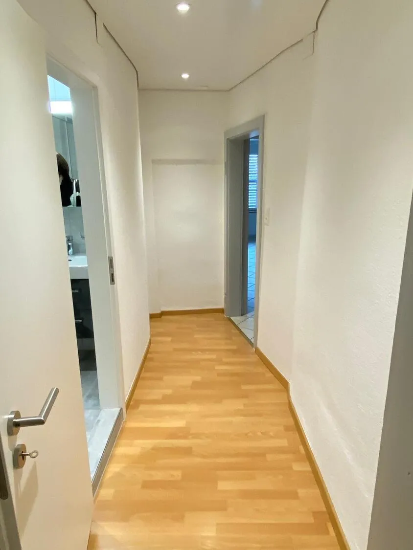 Heller Flur mit Holzoptikboden