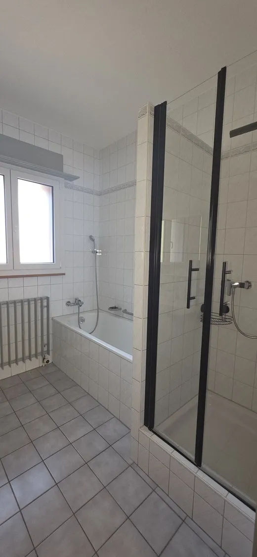 Badezimmer mit Badewanne und Dusche