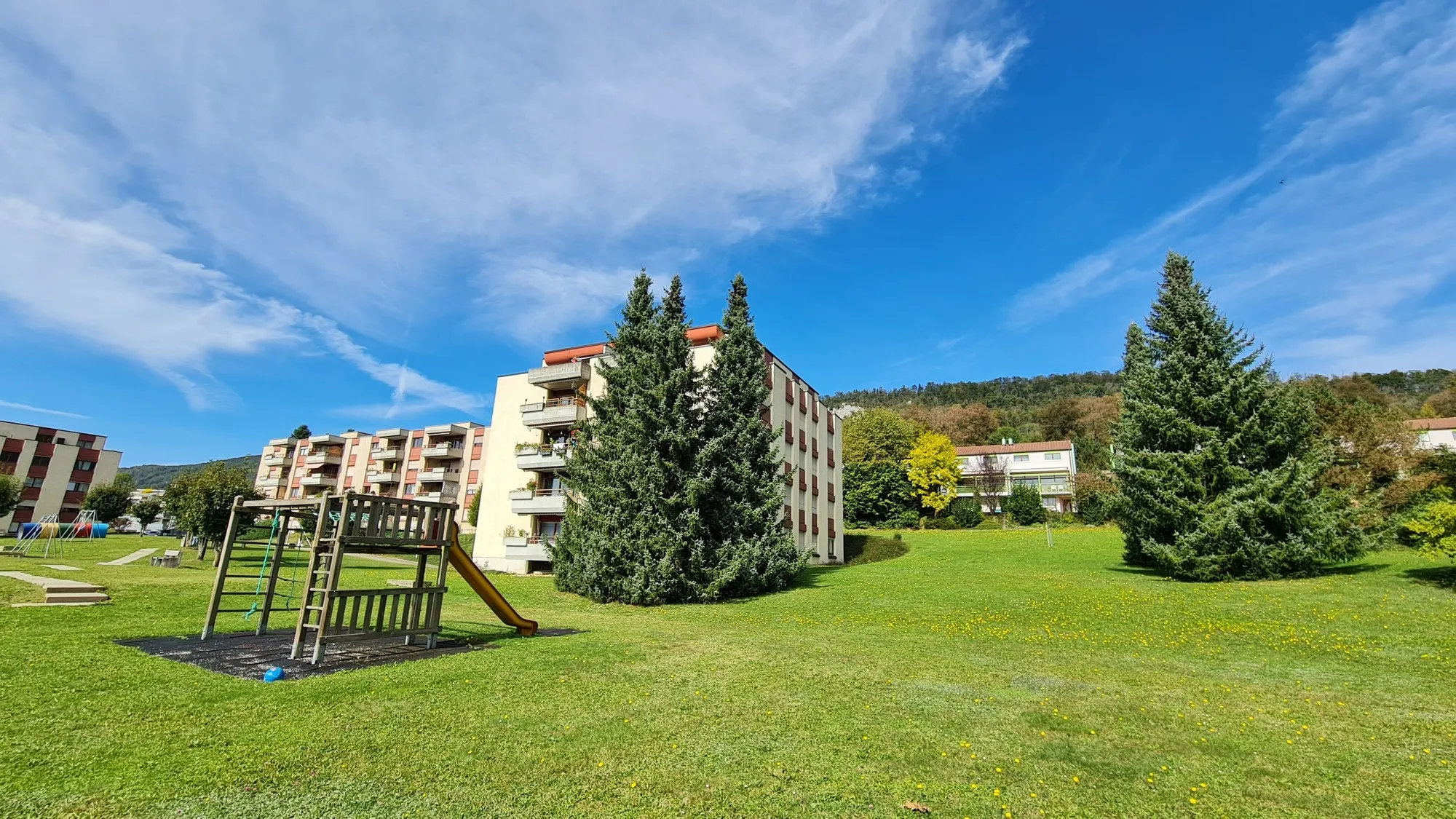 Wohnanlage mit Grünfläche und Spielplatz