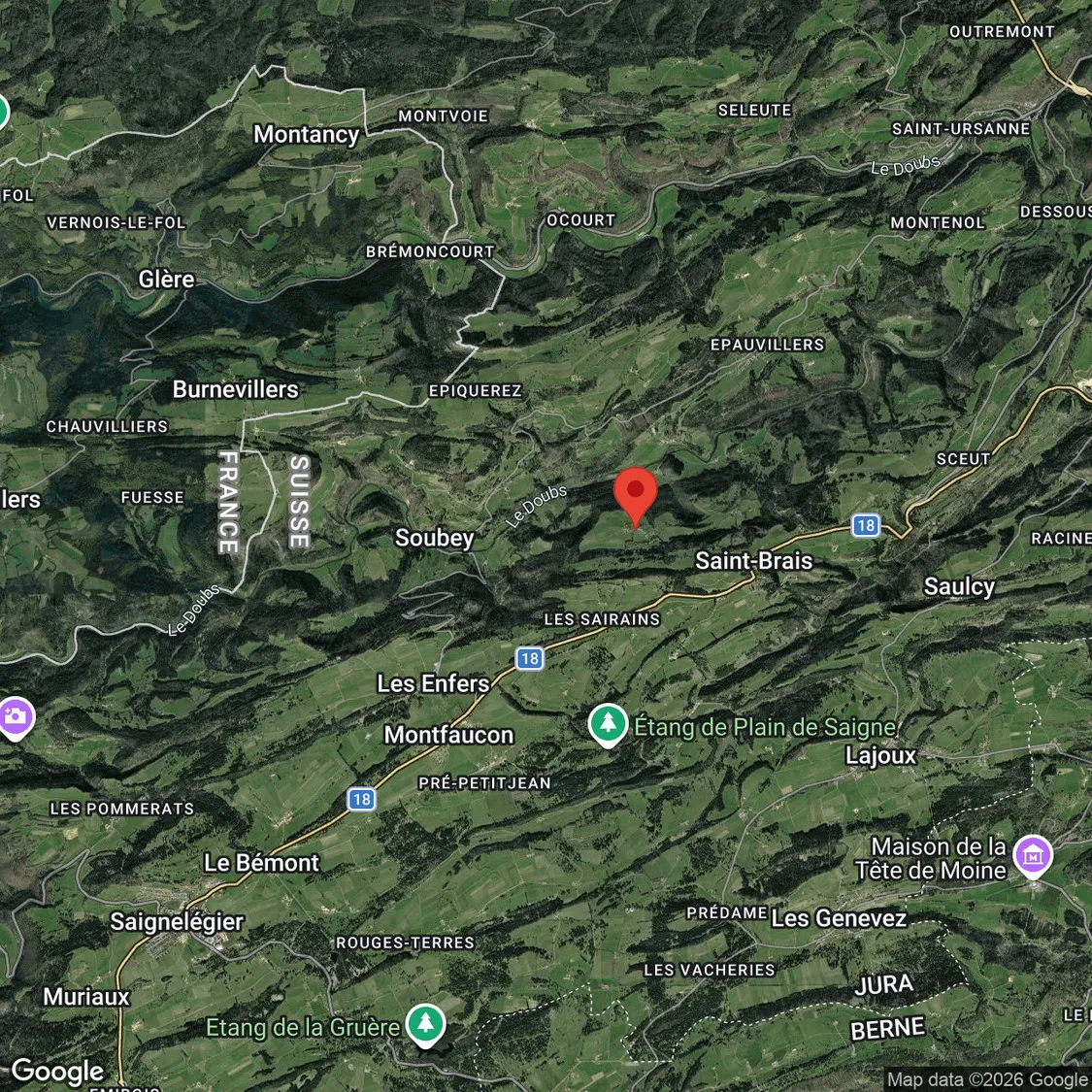 Satellitenkarte einer ländlichen Grenzregion