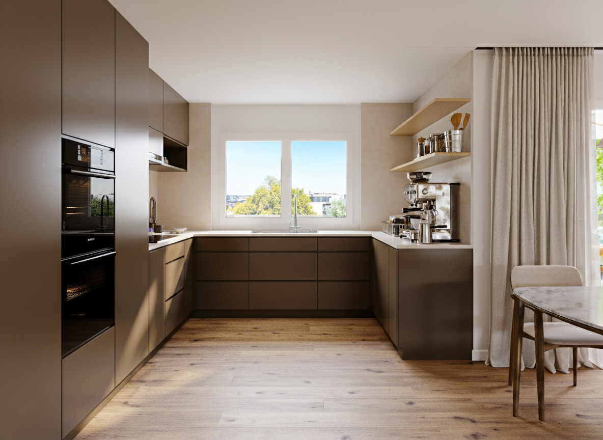 Moderne Küche mit Blick ins Freie