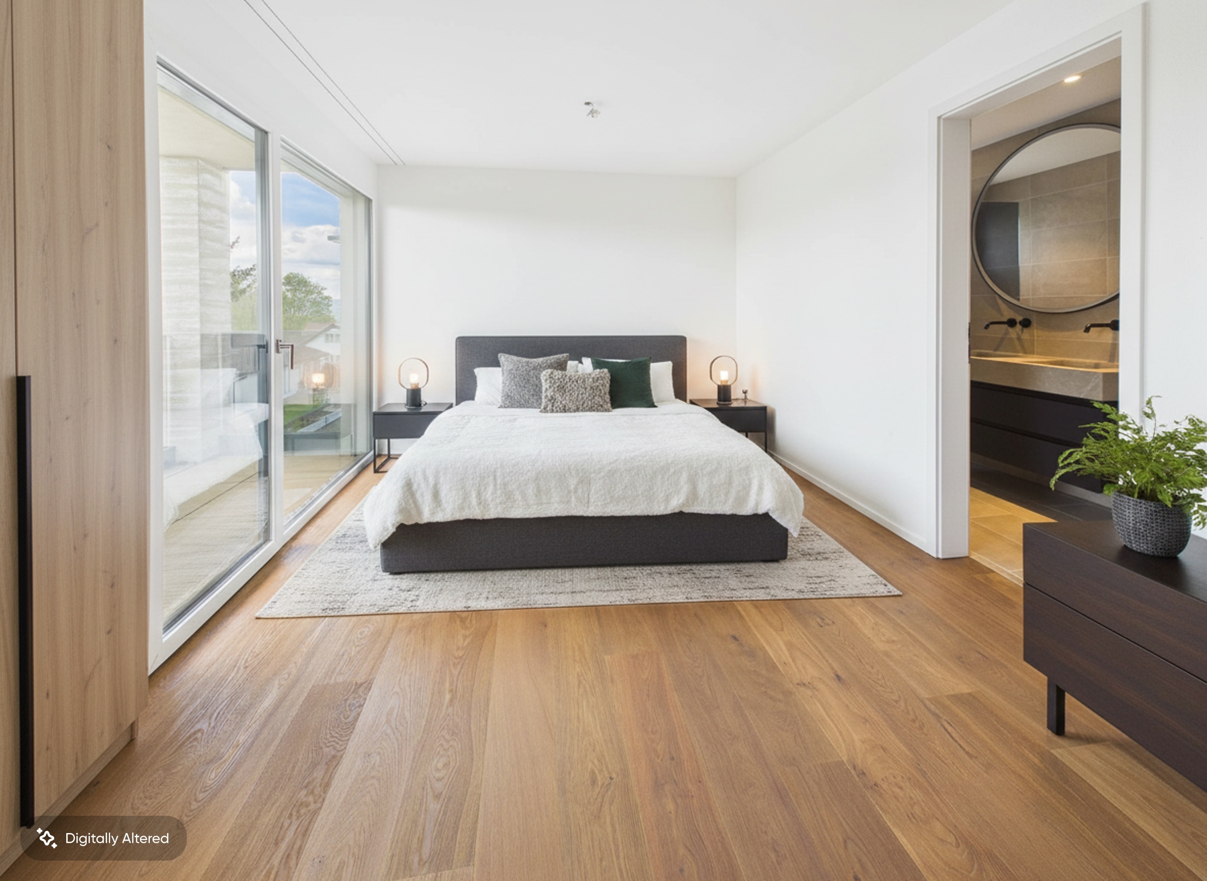 Modernes Schlafzimmer mit Balkonzugang