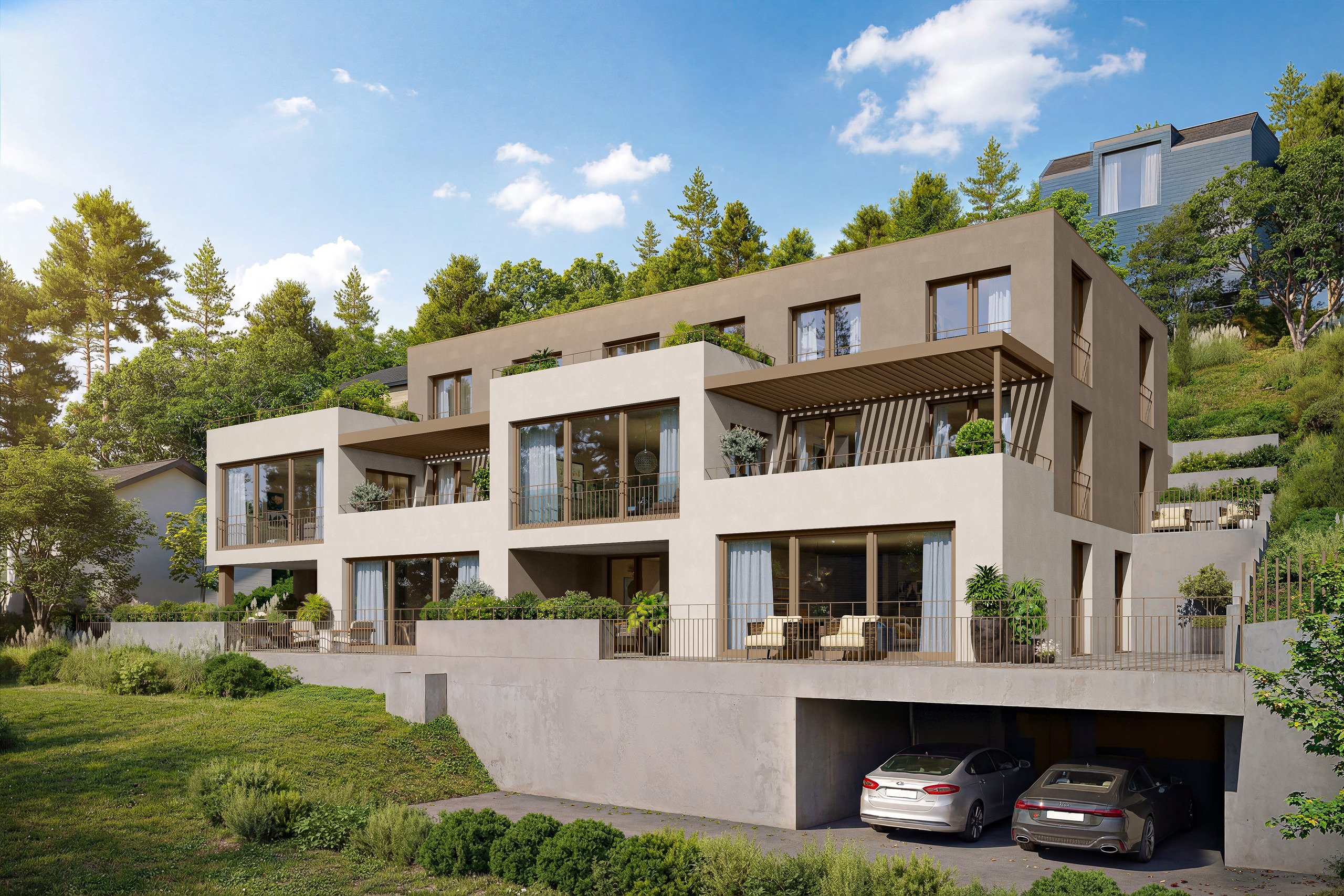 Moderne Villenanlage am Hang