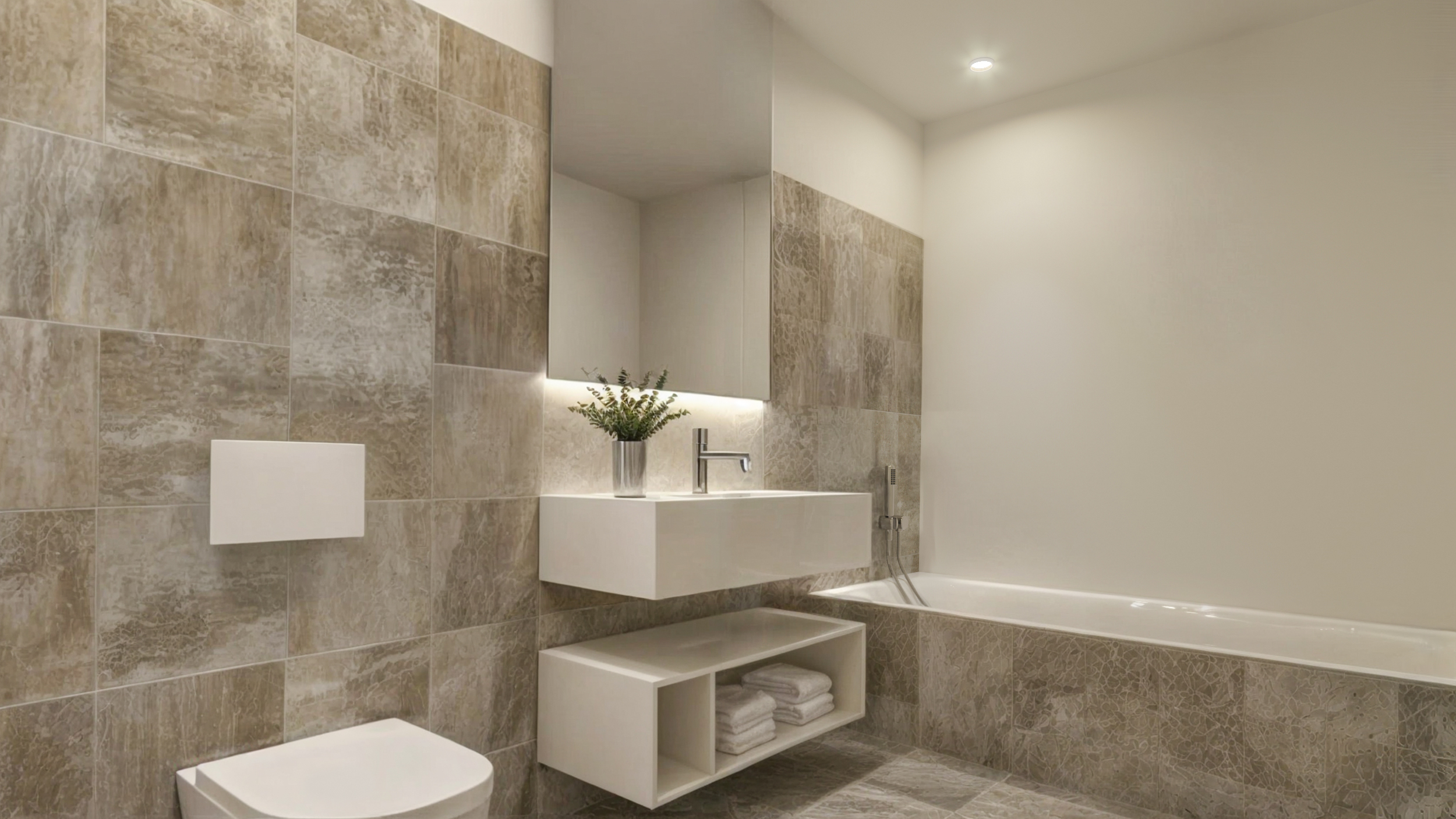 Modernes Badezimmer mit Badewanne und Waschtisch