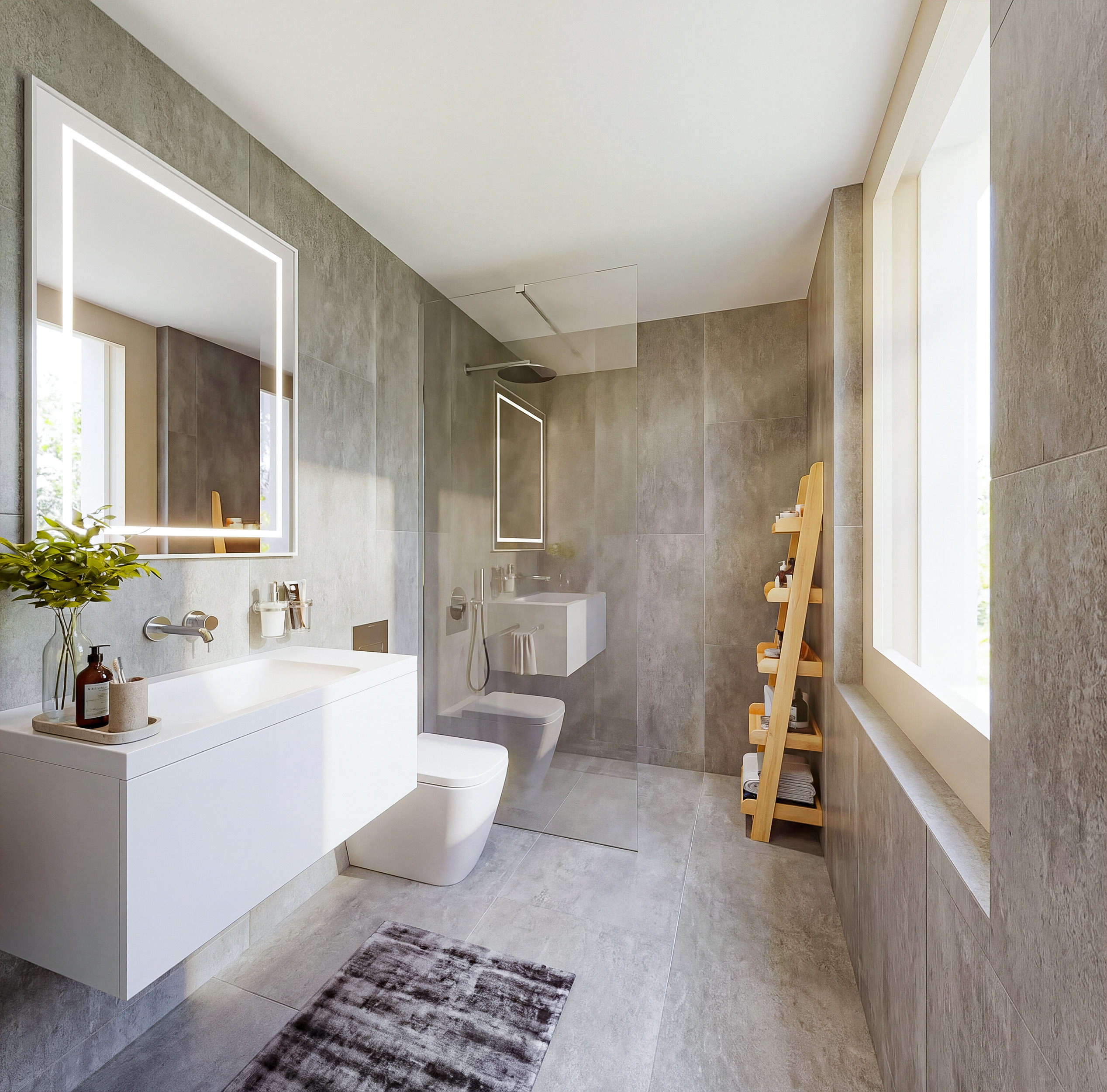 Modernes Badezimmer mit großer Dusche
