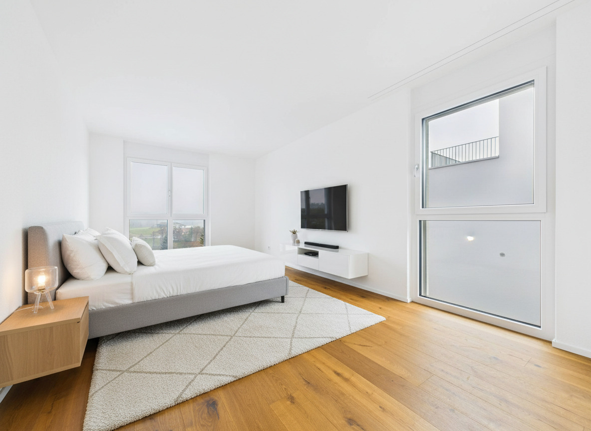 Modernes Schlafzimmer mit viel Tageslicht