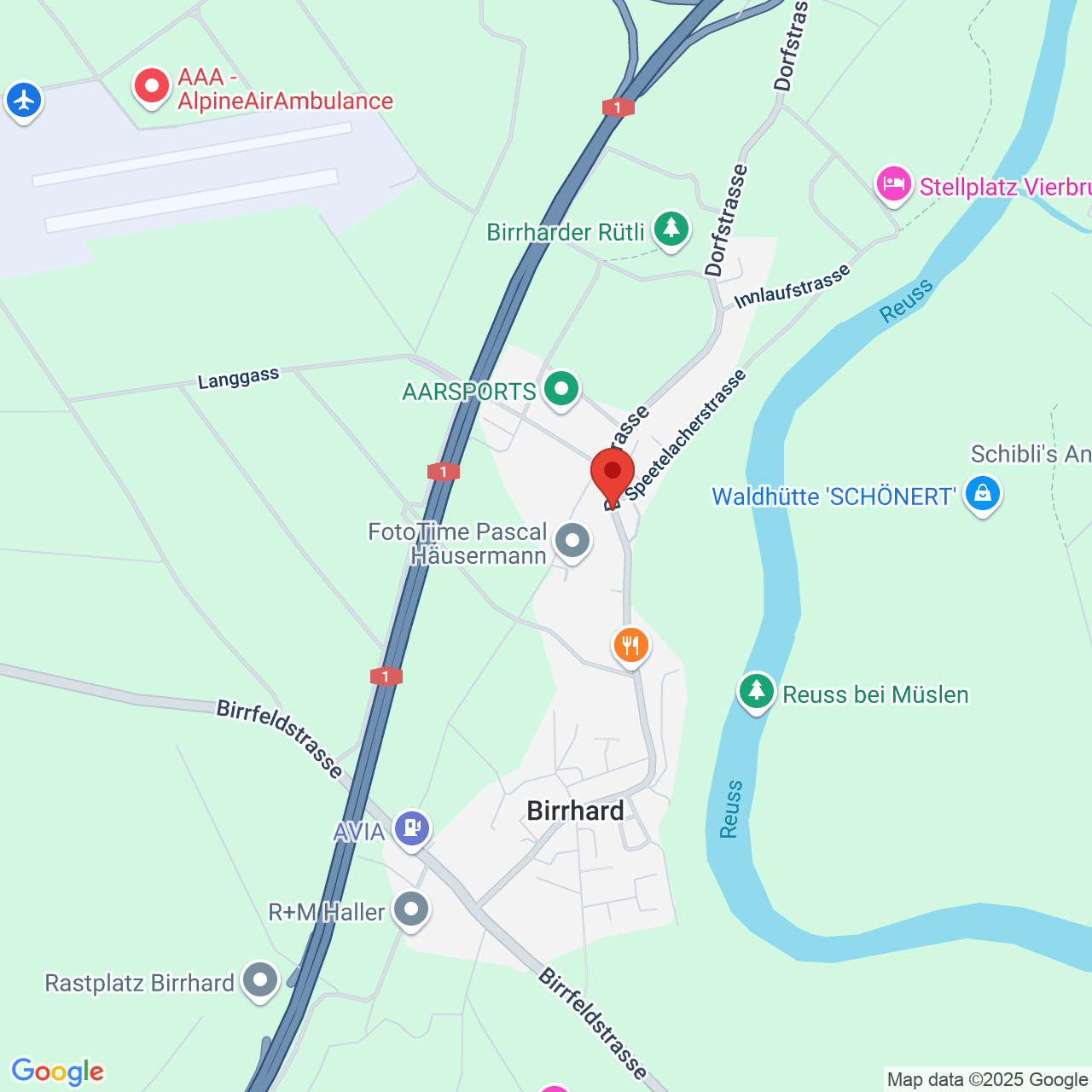 Kartenausschnitt mit Standortmarkierung in Birrhard