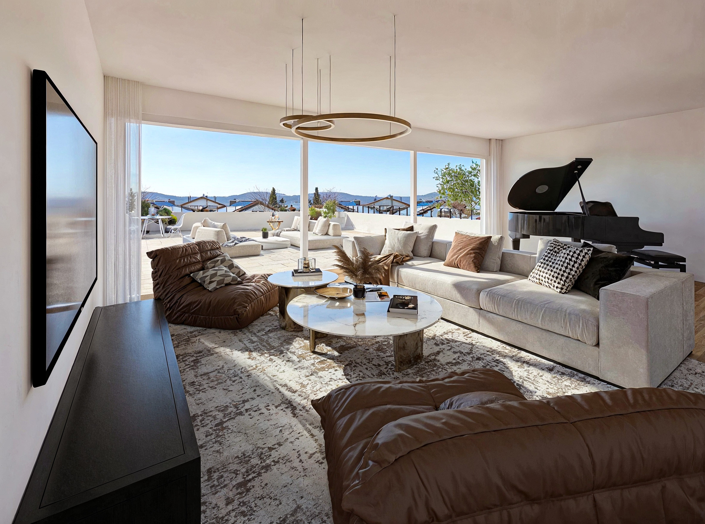 Helles Wohnzimmer mit Meerblick