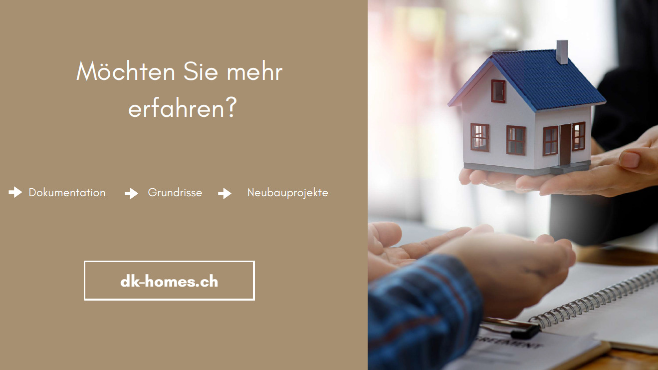 Werbebild mit Hausmodell und Text