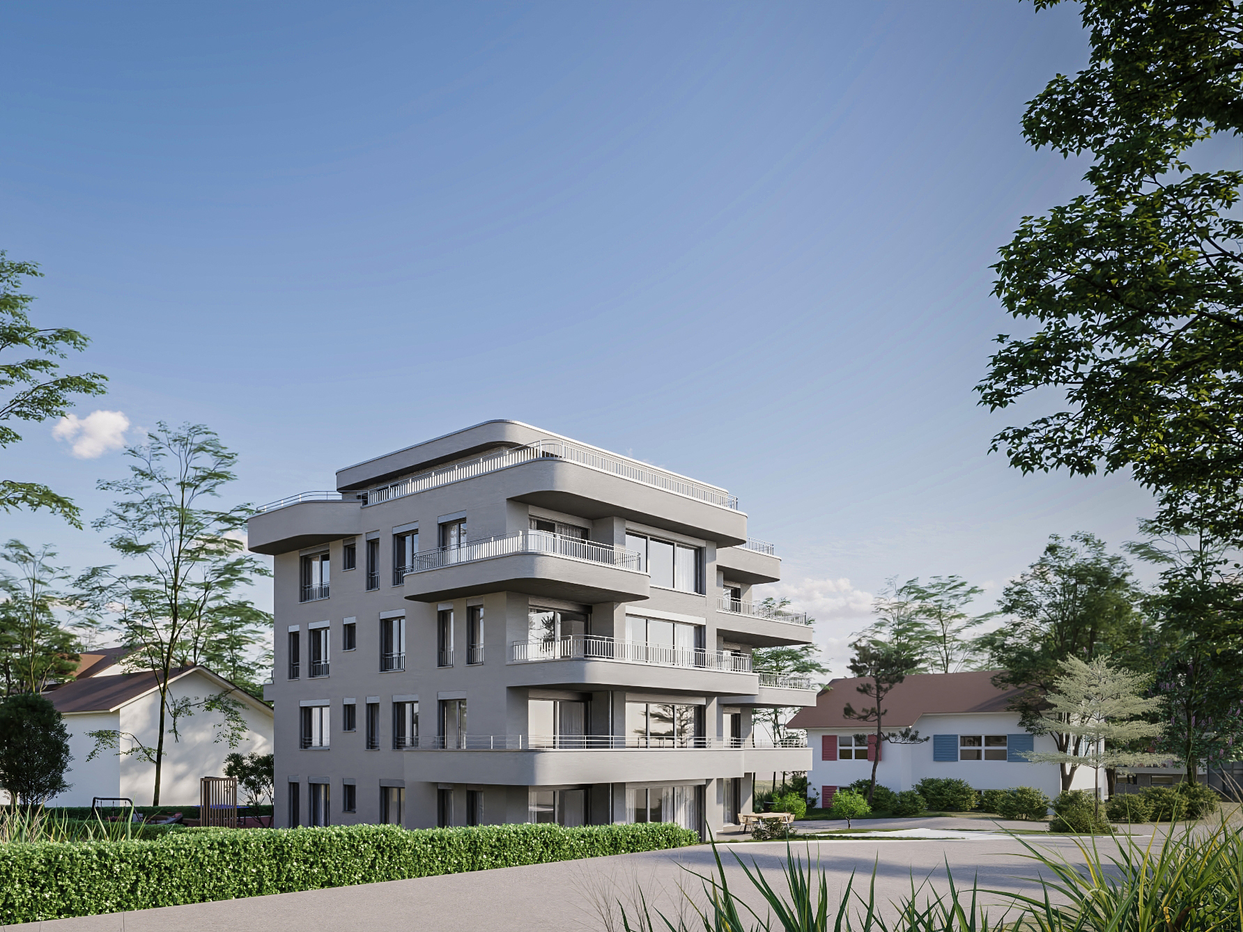 Modernes Mehrfamilienhaus mit Balkonterrassen