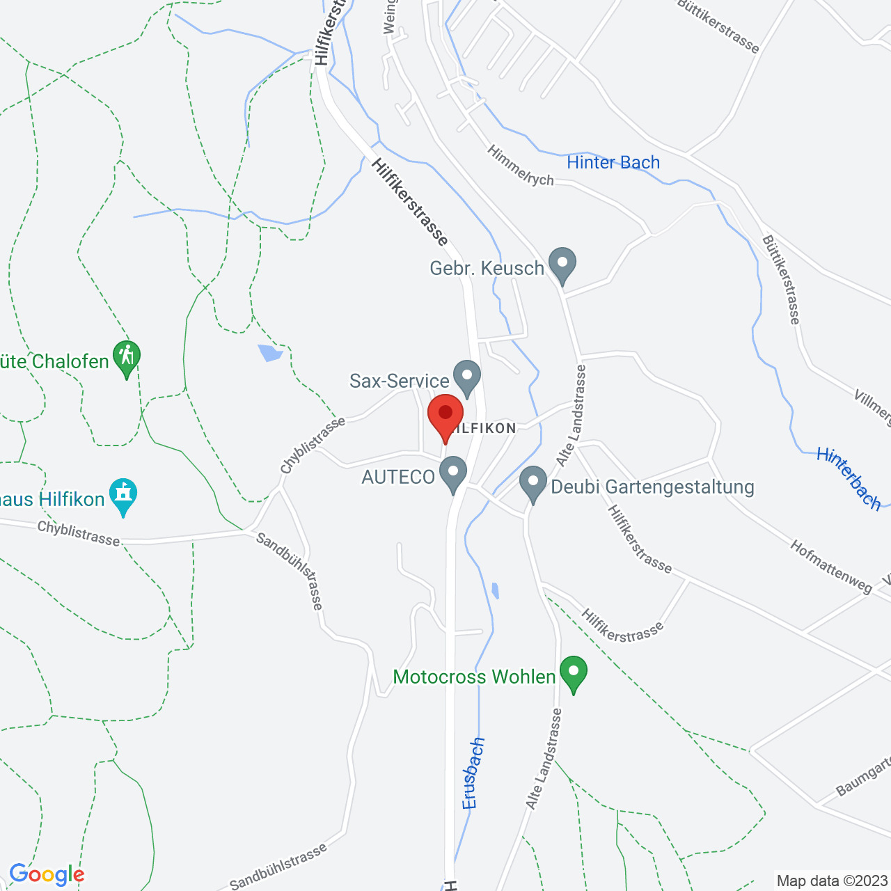 Kartenausschnitt mit markiertem Standort in Hilfikon