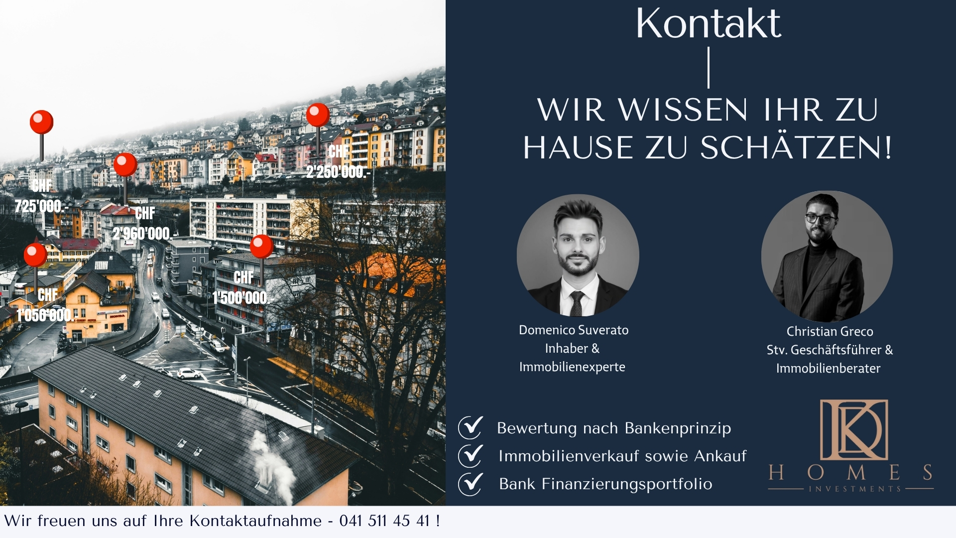 Makler-Kontaktanzeige mit Stadtpanorama