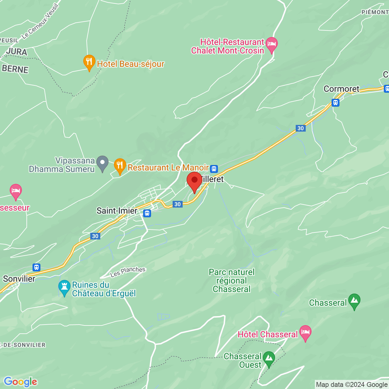 Kartenausschnitt mit Ortsmarkierung bei Tramelan