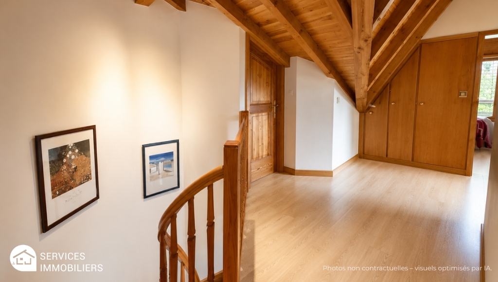 Dachgeschossflur mit Holztreppe