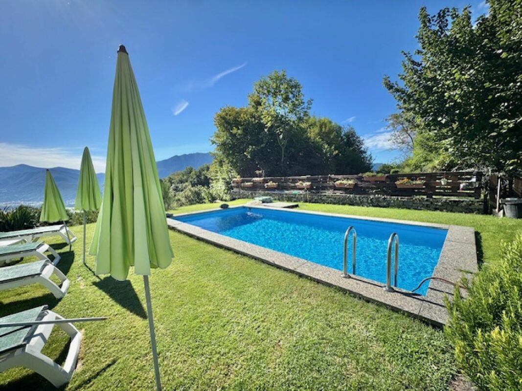 Außenbereich mit Pool und Bergblick