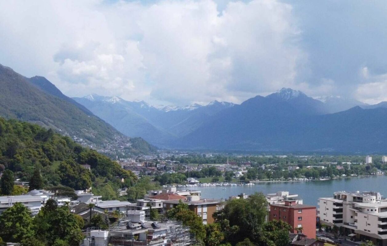 Berg- und Seeblick über eine Stadt