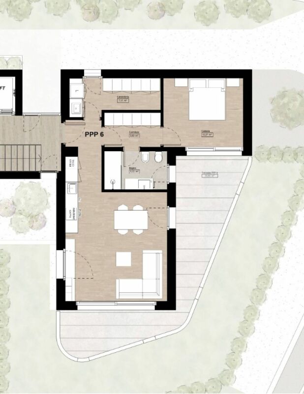 Grundriss eines Hauses mit Wohn- und Schlafbereichen