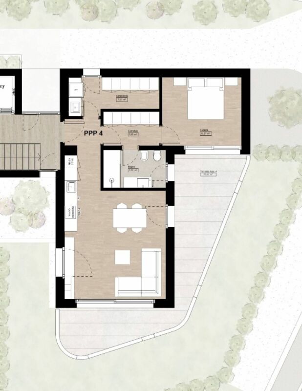 Grundriss eines Hauses mit Terrasse
