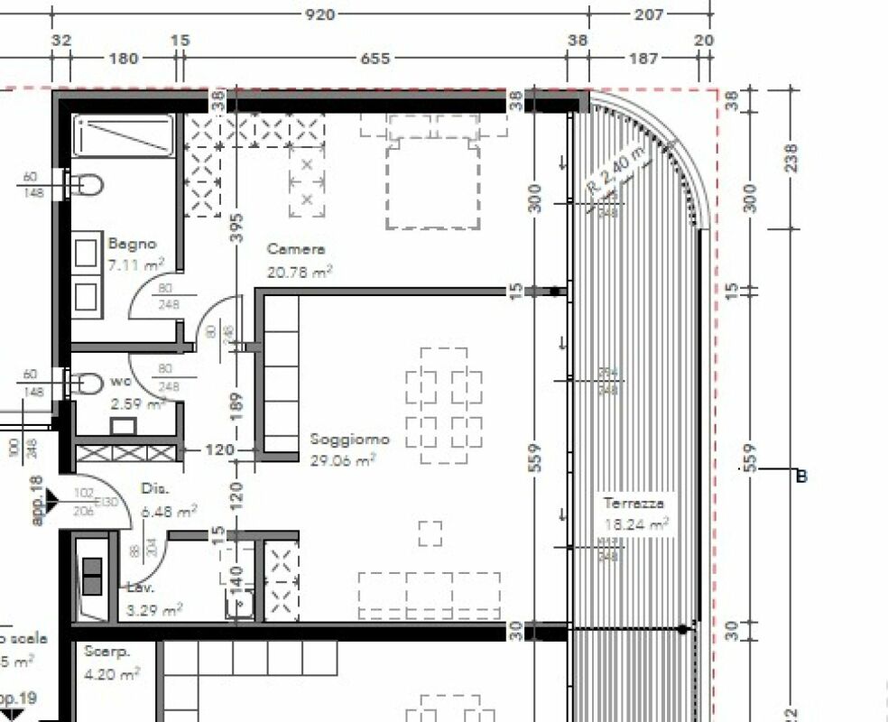 Grundriss einer Wohnung mit Terrasse