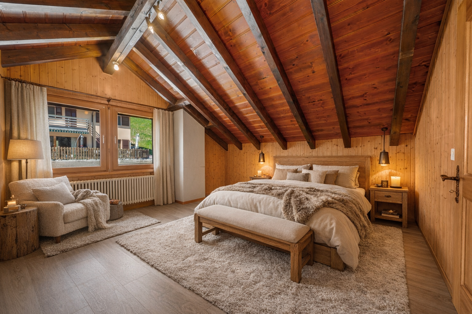 Gemütliches Dachgeschoss-Schlafzimmer in Holzoptik
