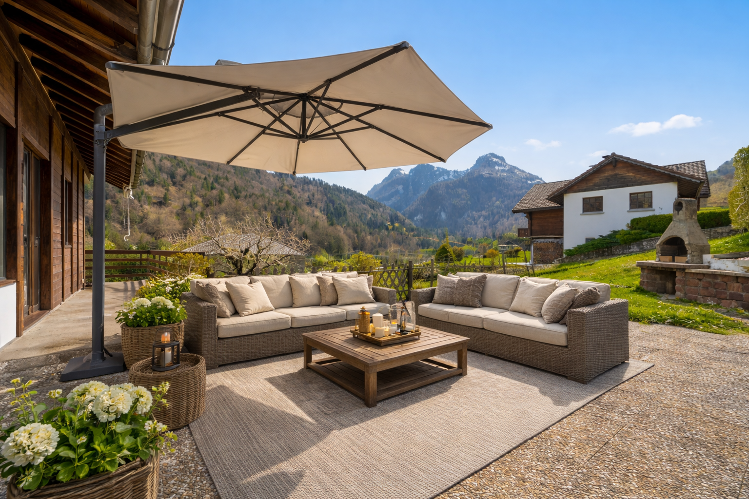 Alpen-Terrasse mit Lounge und Bergblick