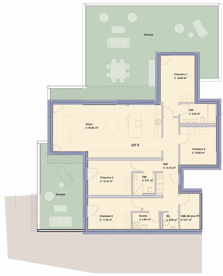 Grundriss einer Wohnung mit Terrasse