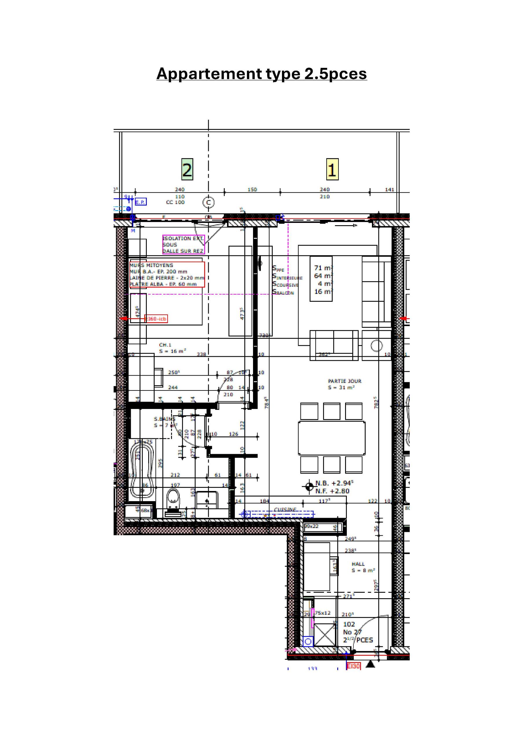 Grundriss einer 2,5-Zimmer-Wohnung