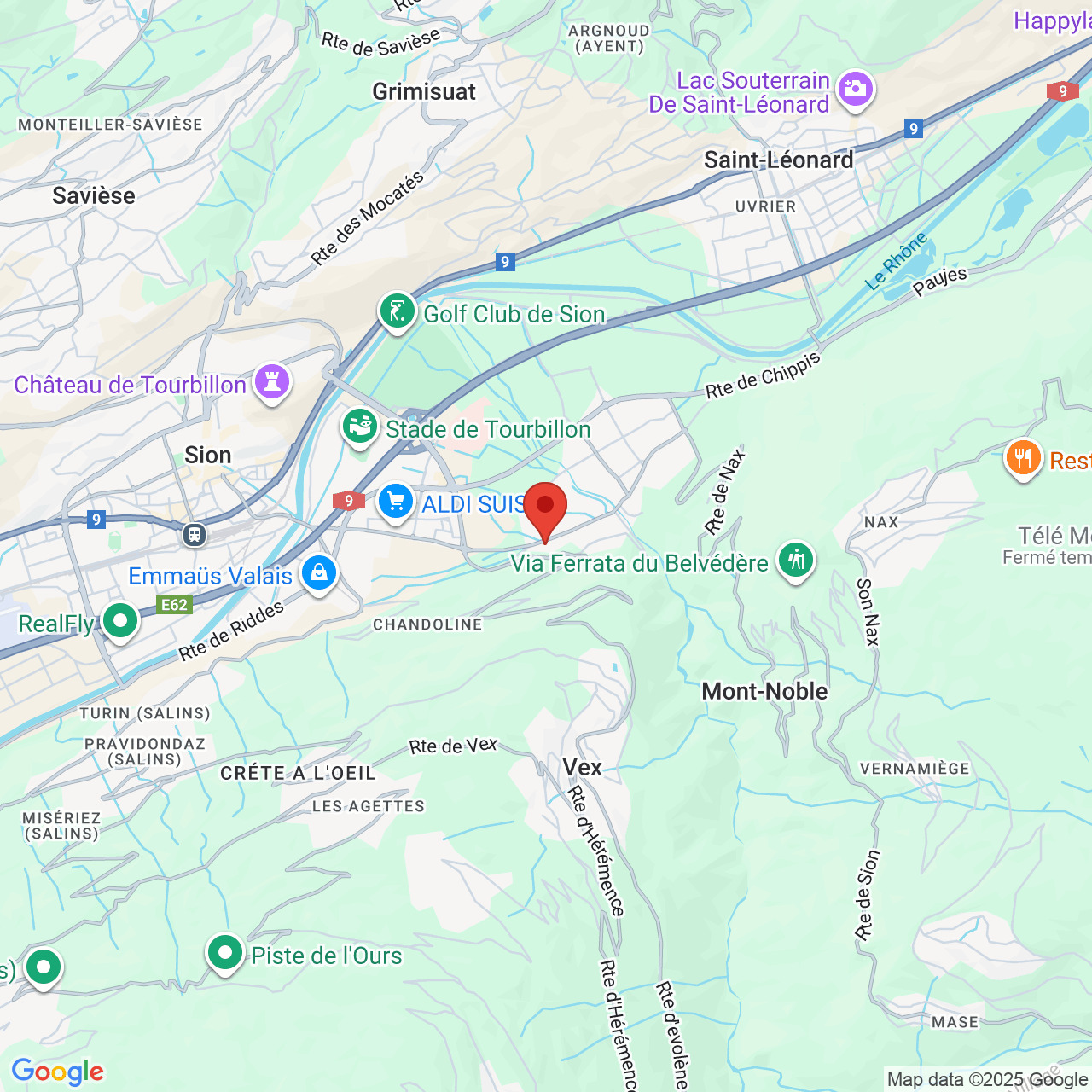 Kartenansicht mit Standortmarkierung in der Region Sion