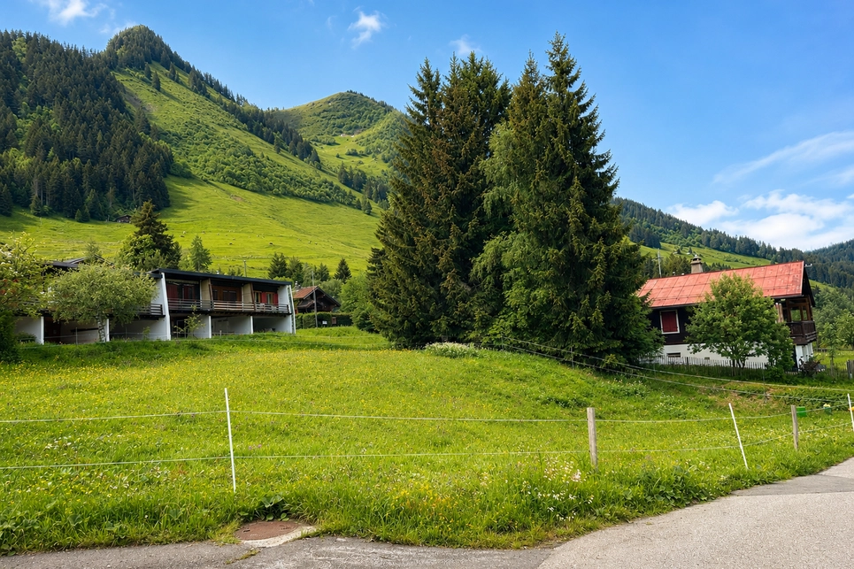 Alpines Landschaftspanorama mit Wohnhäusern